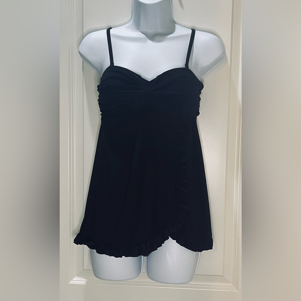 Beyond Control Black One-Piece Swimdress with Ruffle Detailing Size 8